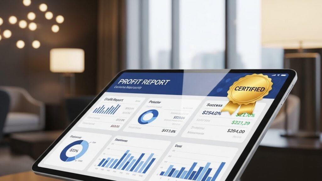 보안이 강화된 환경에서 거둔 성공적인 수익 리포트와 골드 인증 마크